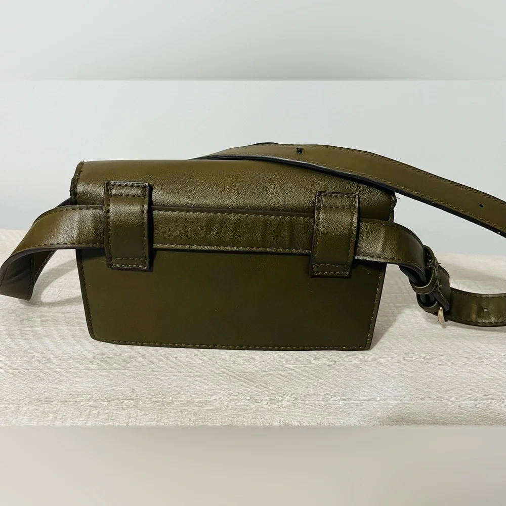 Vintage Bershka Shoulder Bag – Olive Green with Leopard Print Accent